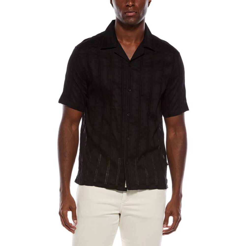 Civil Society Mens  Emilio Relaxed Basket Weave Shirt, Black
